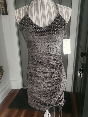 Just Me Velvet Gray Halter Mini Dress